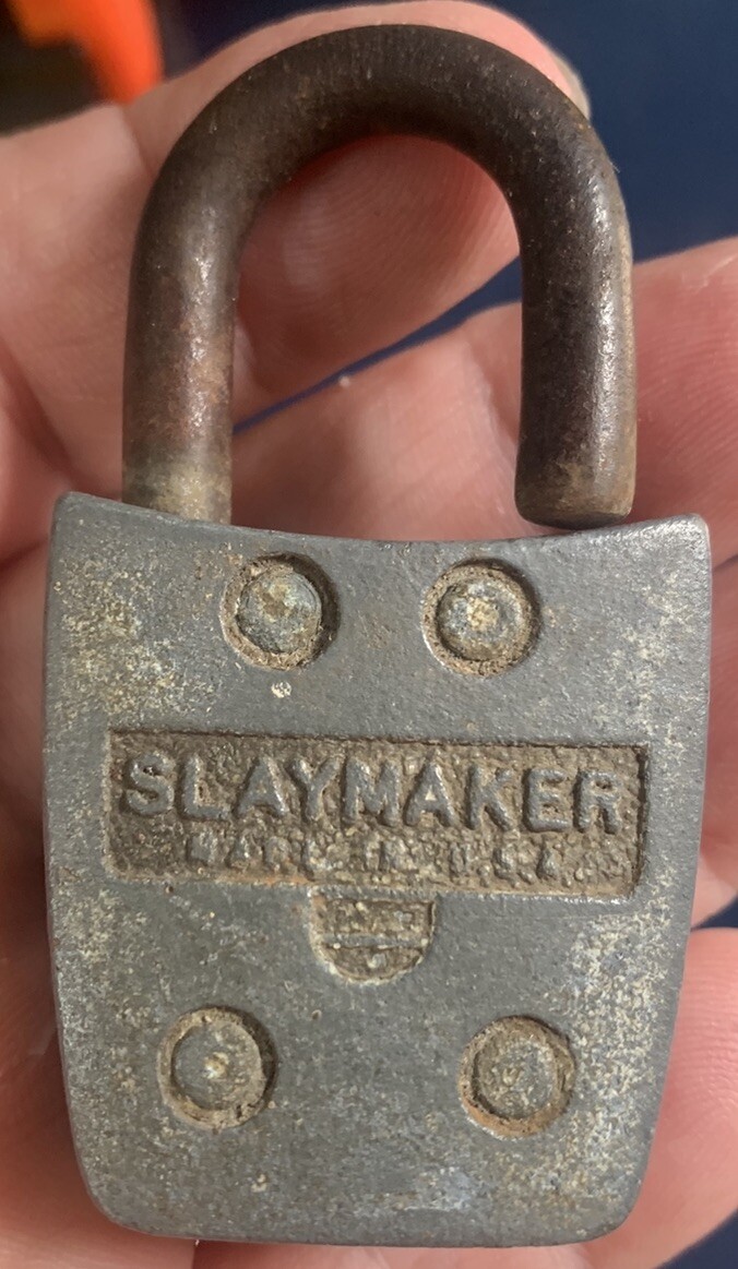VINTAGE Slaymaker Rustless Padlock Lock 1 Key 2 x 1 1/2″ Works Gate 1950’s Retro