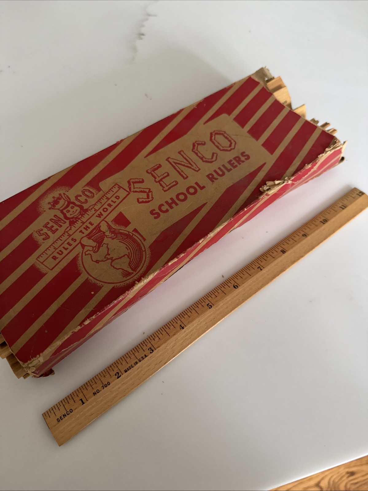 Vintage Box of SENCO SCHOOL RULERS 30 cm Wood (28 pieces) New Old Stock No. 700