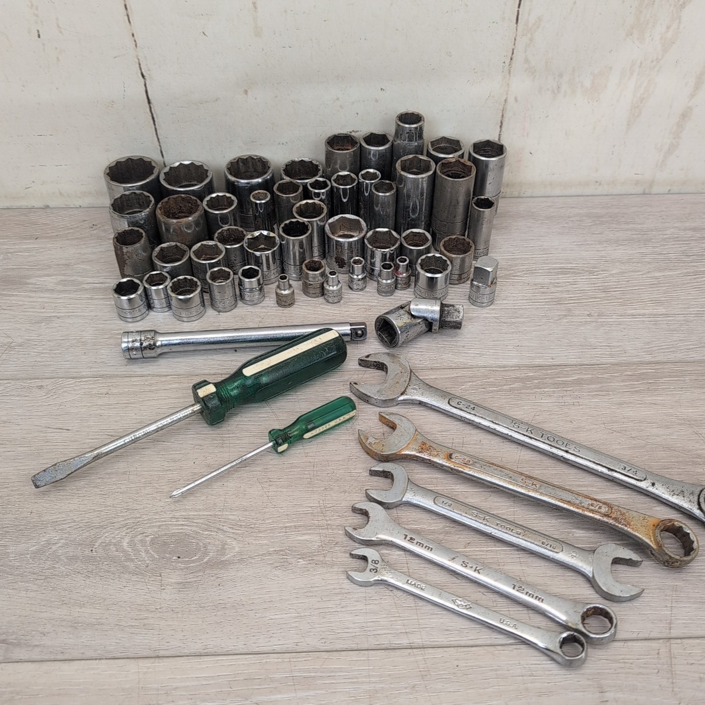 Lot Of 54 Pieces S-K Tools Mixed Hand Tools Sockets, Wrenches, Screwdrivers USA