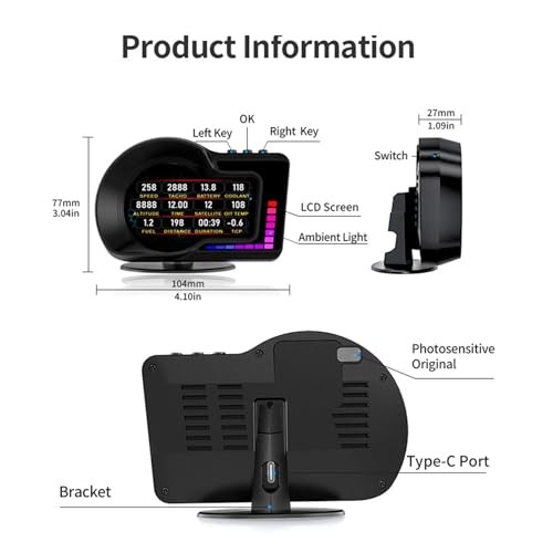 F16 Car Speedometer Display OBD2+GPS Dual Mode, 3.5″ IPS Screen, Turbo Gauge,