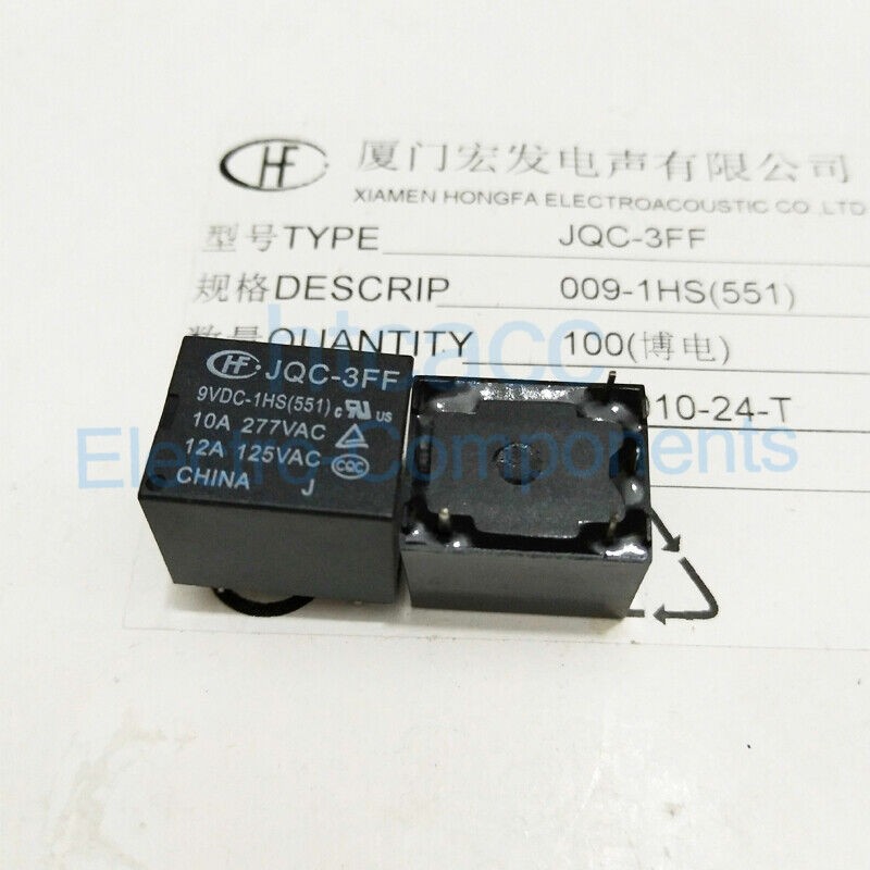 JQC-3FF-9VDC-1ZS(551) HongFa Power Relay 5 Pins (Pack of 10)