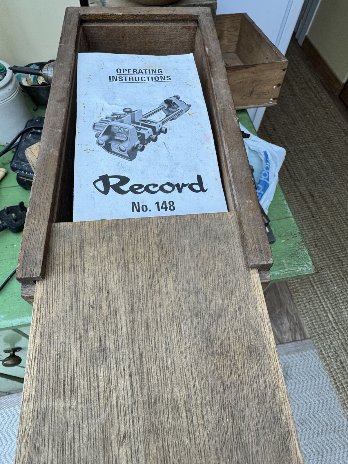 Vintage Record No 148 Dowelling Jig & 4 sets of Drill Bushes, Custom Wooden Box