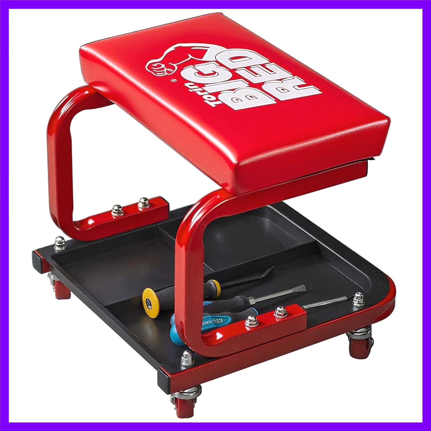 Rolling Mechanic Stool | 360° swivel casters; 250-lb steel frame; 3-zone tool…