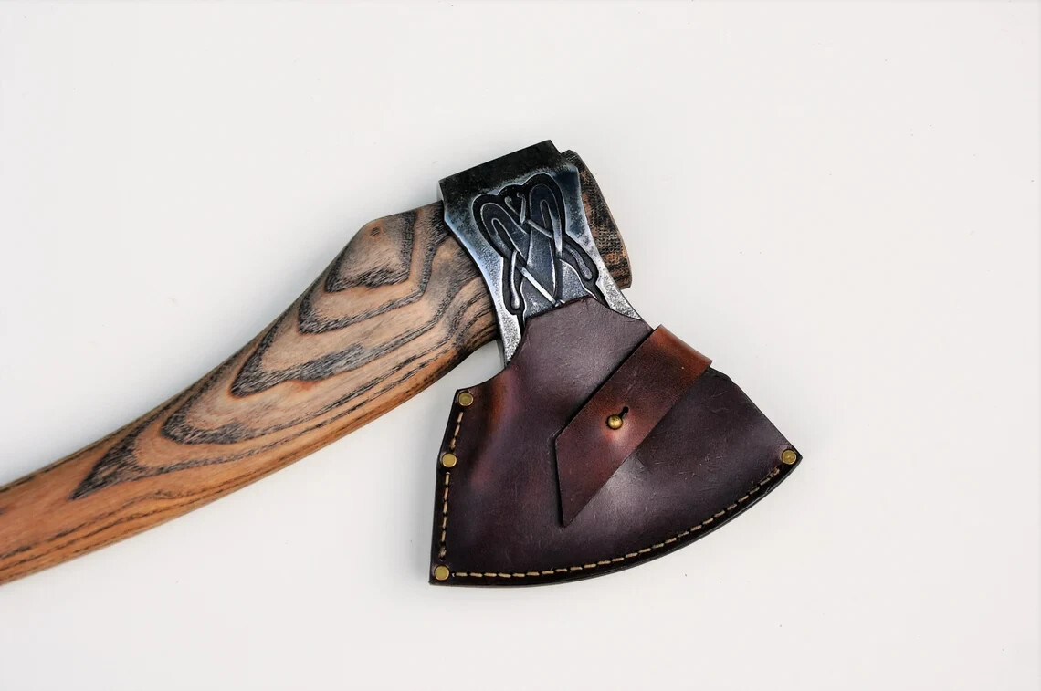 Custom axe “Two Celtic Dragons”-D2 Steel- Fireplace tool- felling, chopping