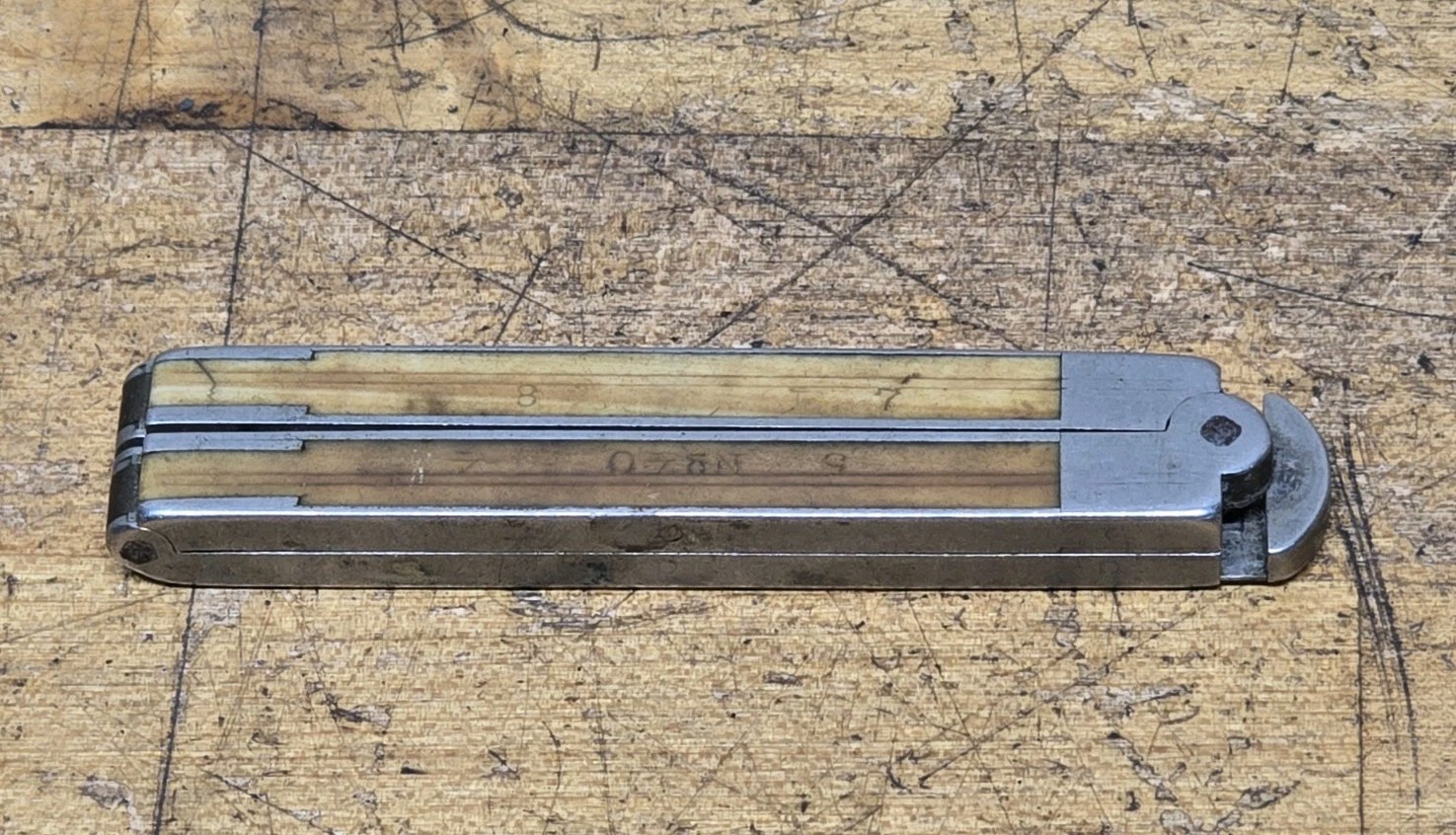 Vintage Stanley No. 40 German Silver And Bone Four-Fold 12″ Ruler With Caliper