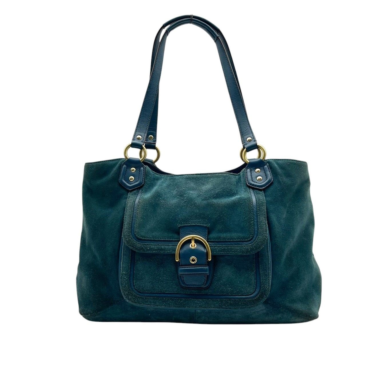 COACH Tote Bag F24688 Campbell Suede Belle A4 Storage Teal Blue Used