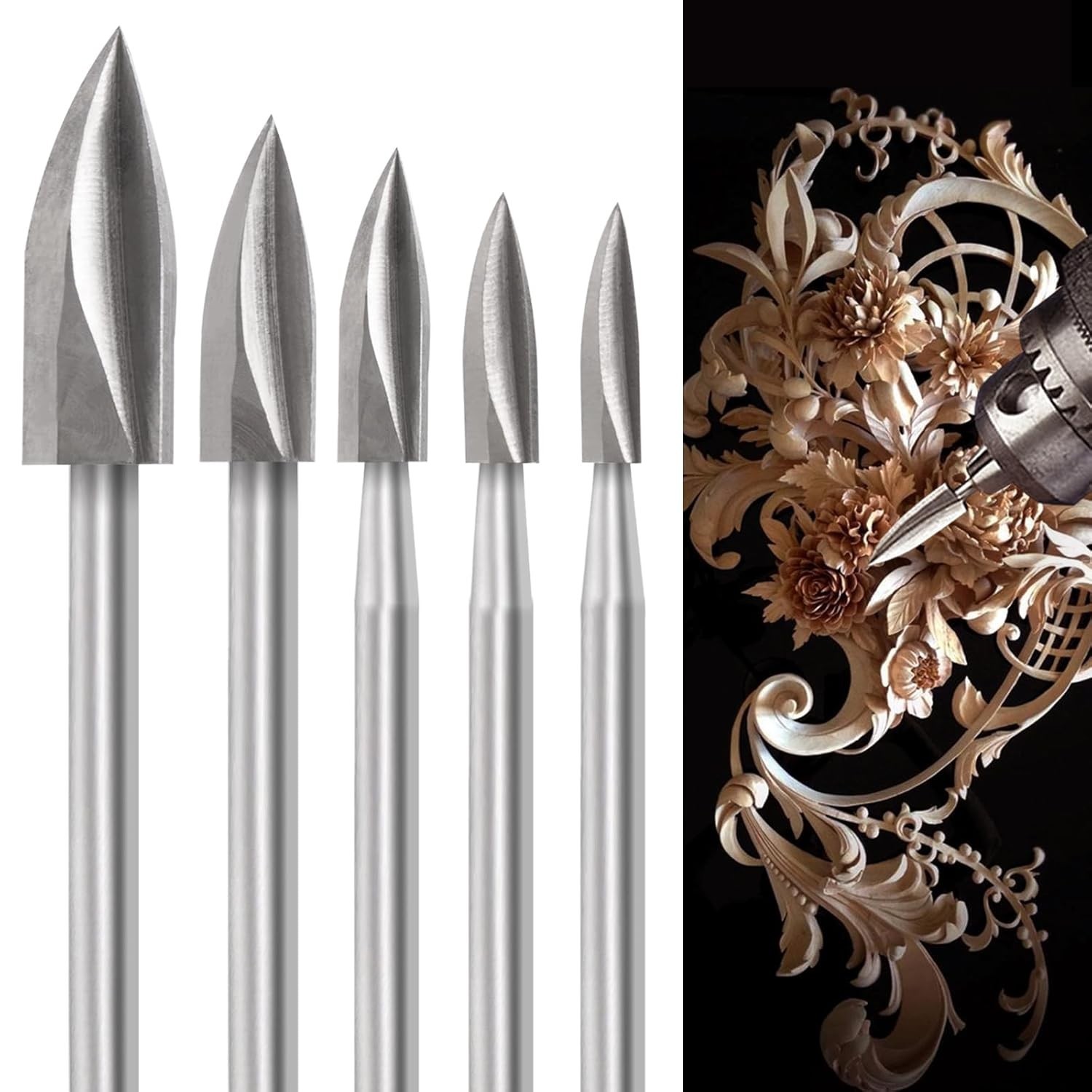 Wood Carving Tools for Rotary Tool, 5 PCS HSS Woodworking Tools Engraving Dri…