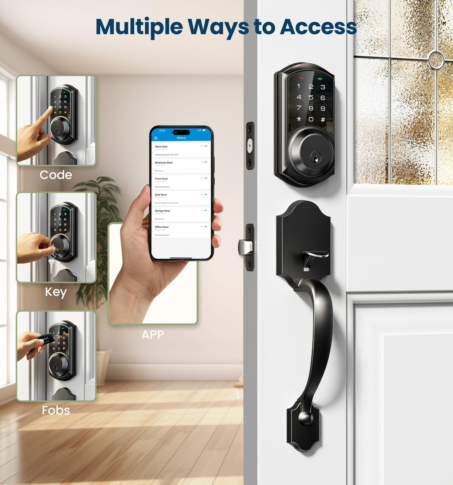 Veise VE06-H Smart Front Door Lock Set, App Control, Keyless ‎Matte Black