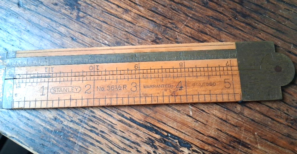 Vintage Stanley No 36 1/2 Boxwood Brass Folding Caliper Rule 12″ Ruler 17″ Ext