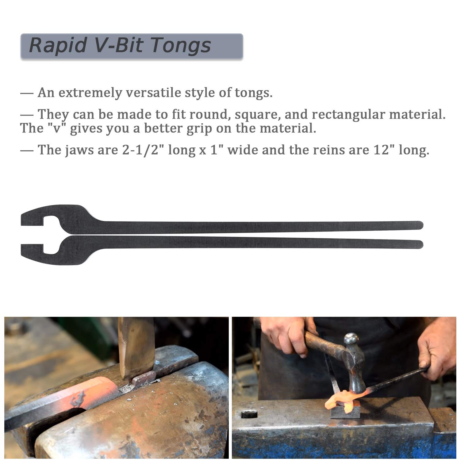 Blacksmith Rapid Tongs Bundle Set Black 5 Types Flat Bolt Scroll Slot V-Bit
