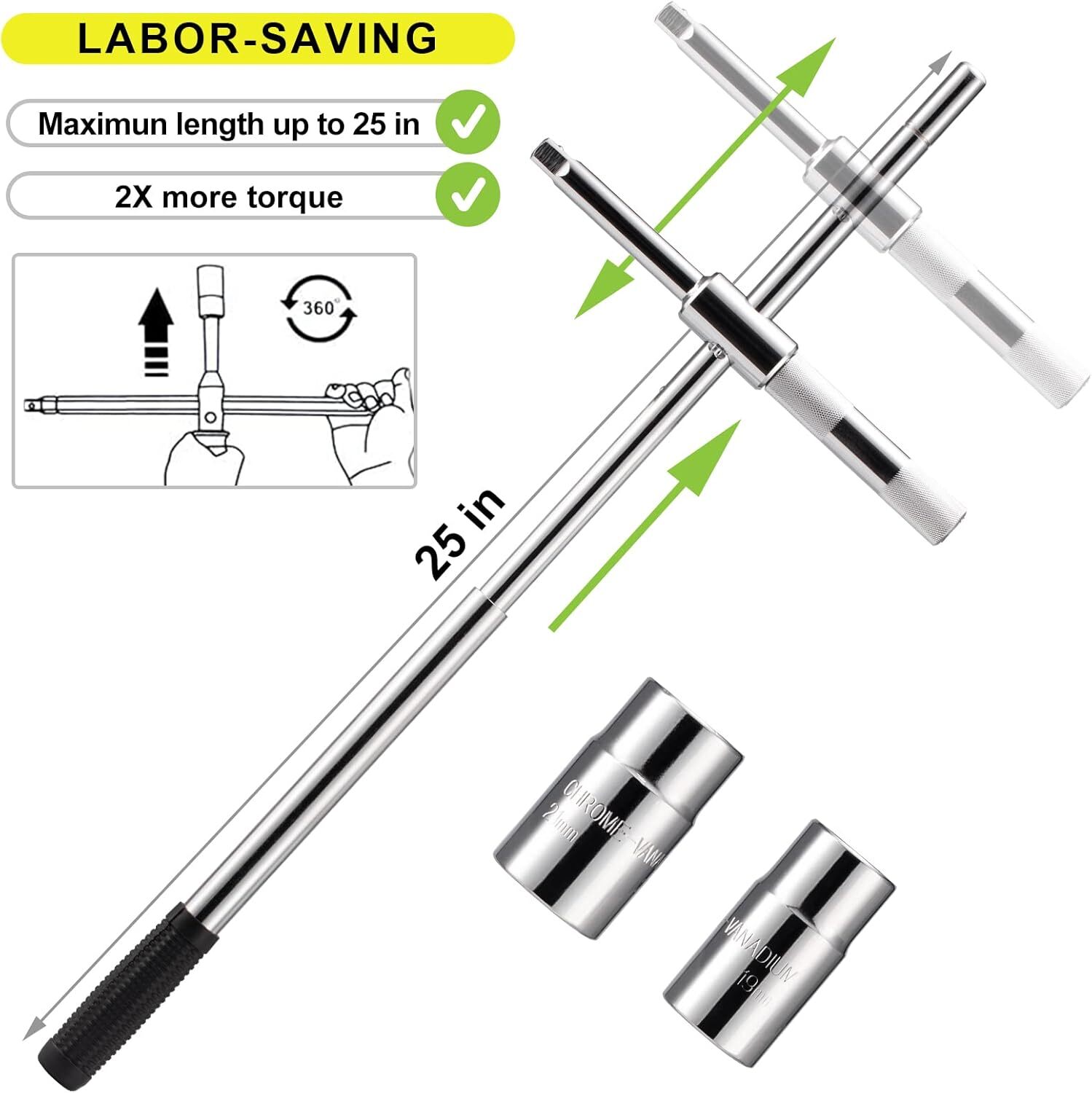 Extended Lug Wrench Lug Nut Wrench, 4 Way Lug Wrench Tire Iron Lug Wrench, Lug N