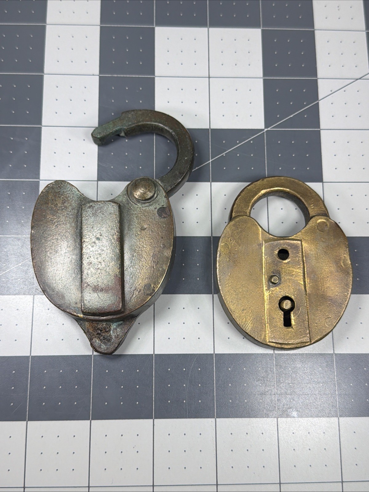 2 Vintage Brass Padlocks RR Style Teardrop/heart Shaped No Keys
