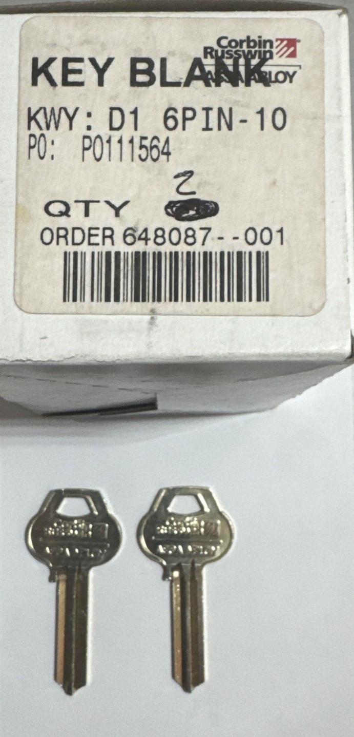 LOT OF 2 CORBIN RUSSWIN D1 6 PIN KEY BLANK