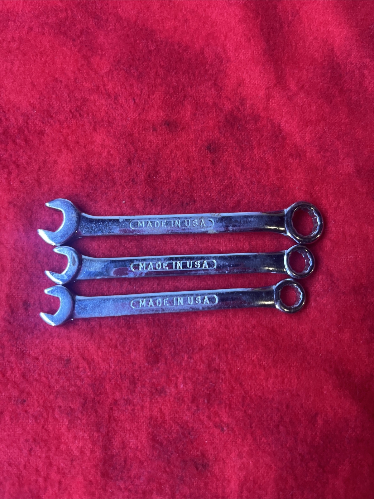 VINTAGE SET OF 3 MIDGET COMBINATION WRENCHES – USA (SEE SIZES BELOW) (t79)