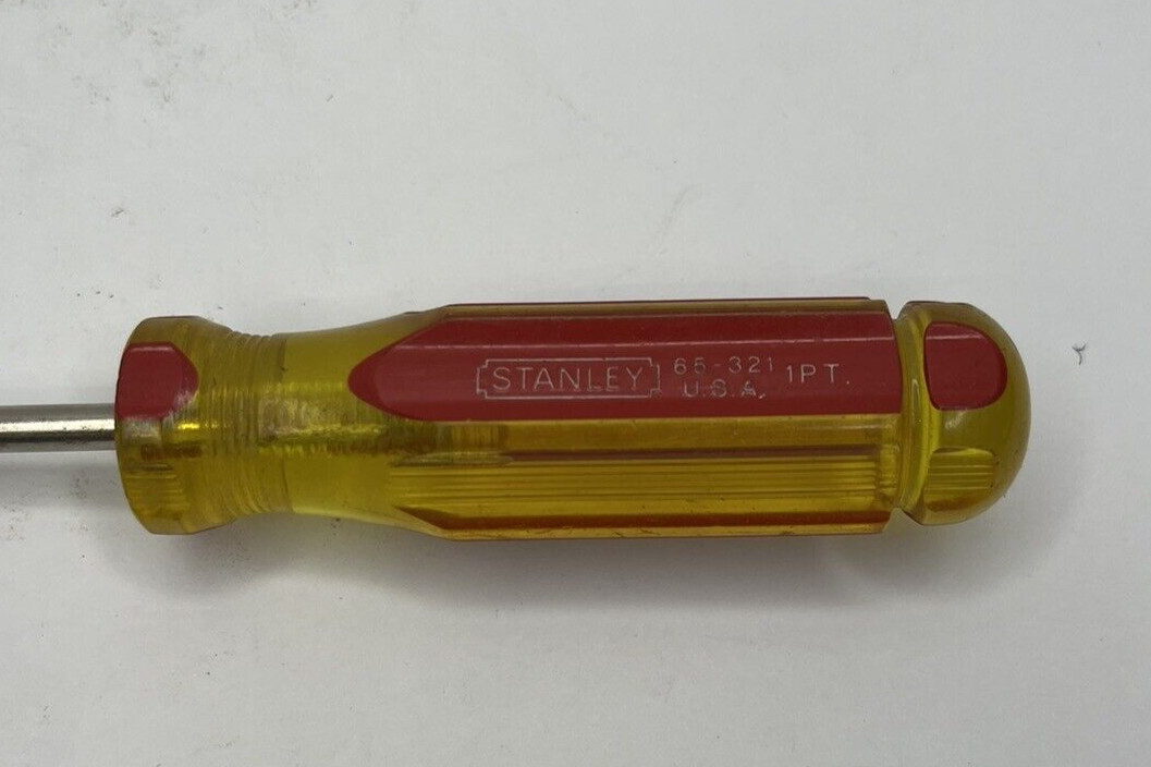 Vintage Stanley 65-321 4″ Shank #1 Phillips Screwdriver Red/Yellow Made in USA