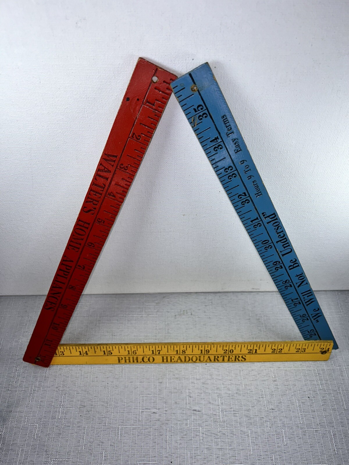 VTG Walters Philco We Will Not Be Undersold Folding Wood Ruler Red Yellow Blue