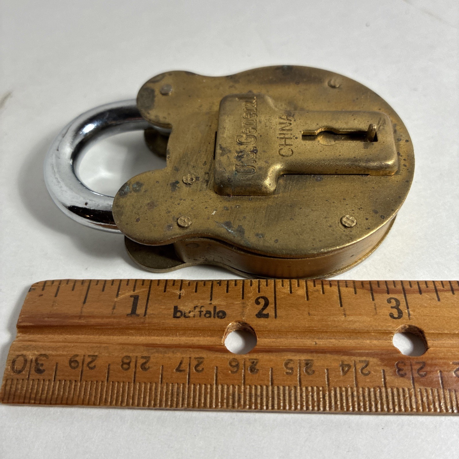 Vintage style brass padlock US General jail cell switch lock antique. No Key