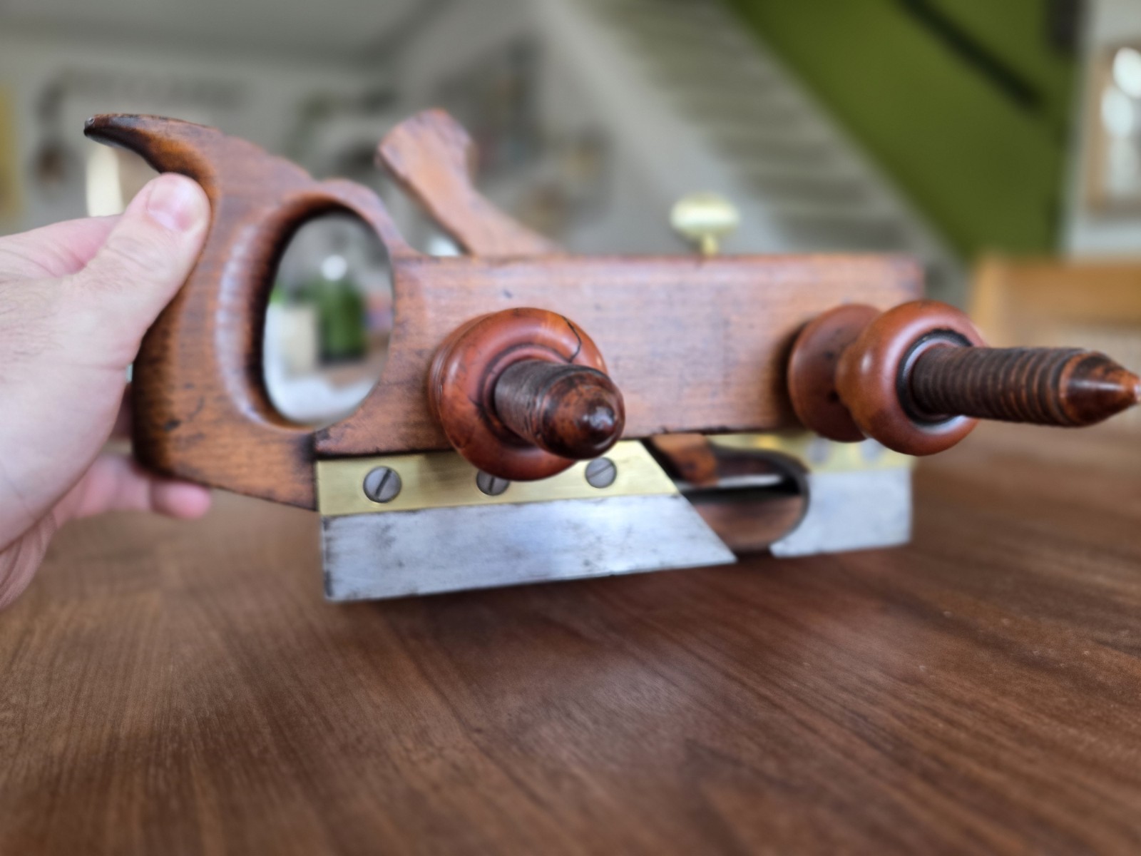 Antique D.R. Barton Boxwood Screw Arm Plow Plane Wood Tool Plough Rochester NY