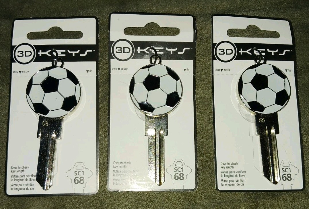 Lot Of 3 HILLMAN Universal Key Blanks ~ 3D Soccer Ball ~ Home & Office ~ SC1 68