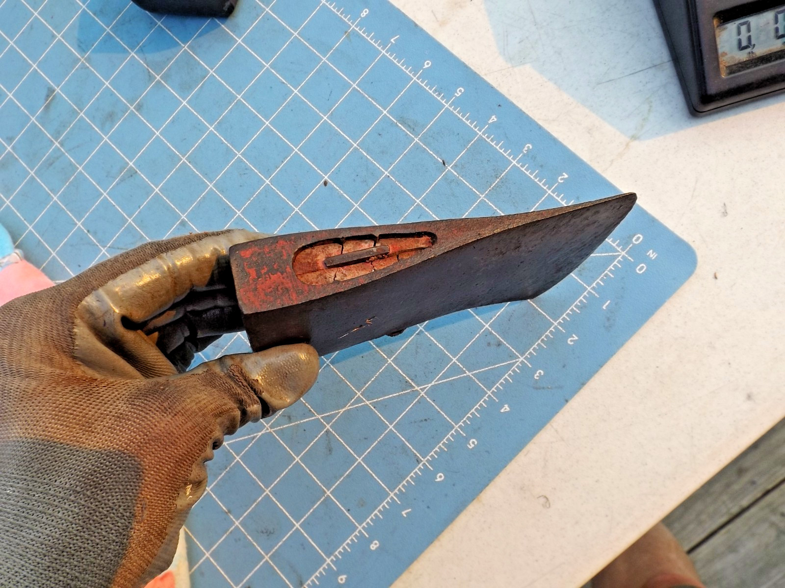 Used Vintage Single Bit Axe Head 2 lbs. 3 oz. red paint
