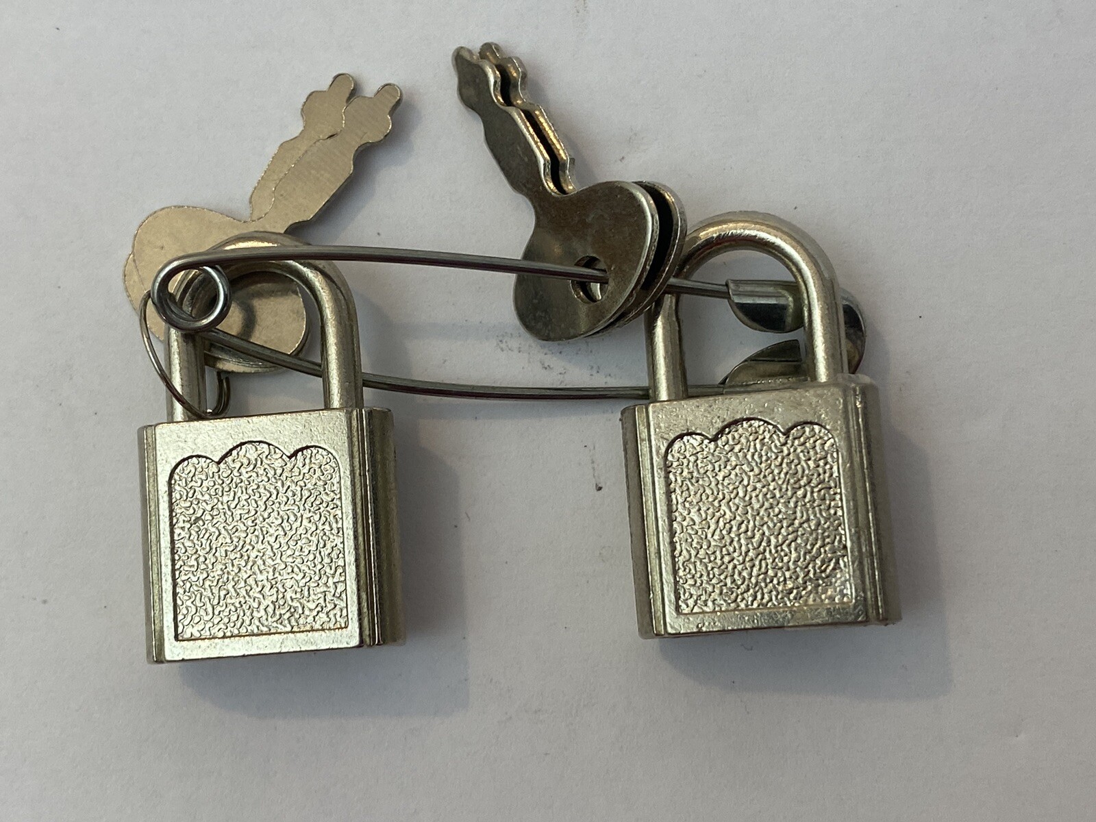 Pair of Small Locks For Suitcase Luggage Lock Box Etc. Silver Tone Fast Ship