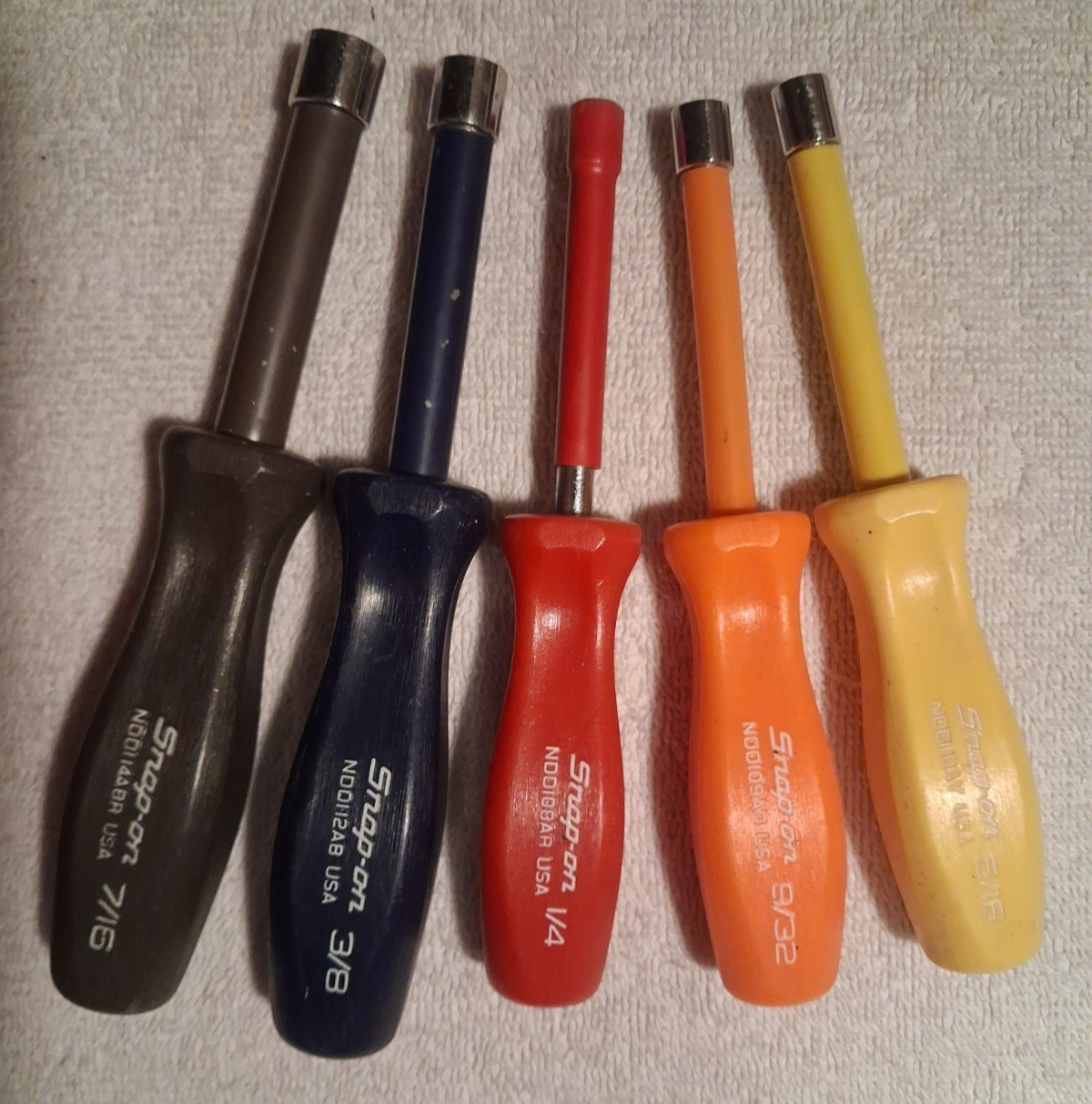 Snap On 5pc Hard Handle Nut Driver Set 1/4,9/32,5/16,3/8,7/16,Vintage USA Made