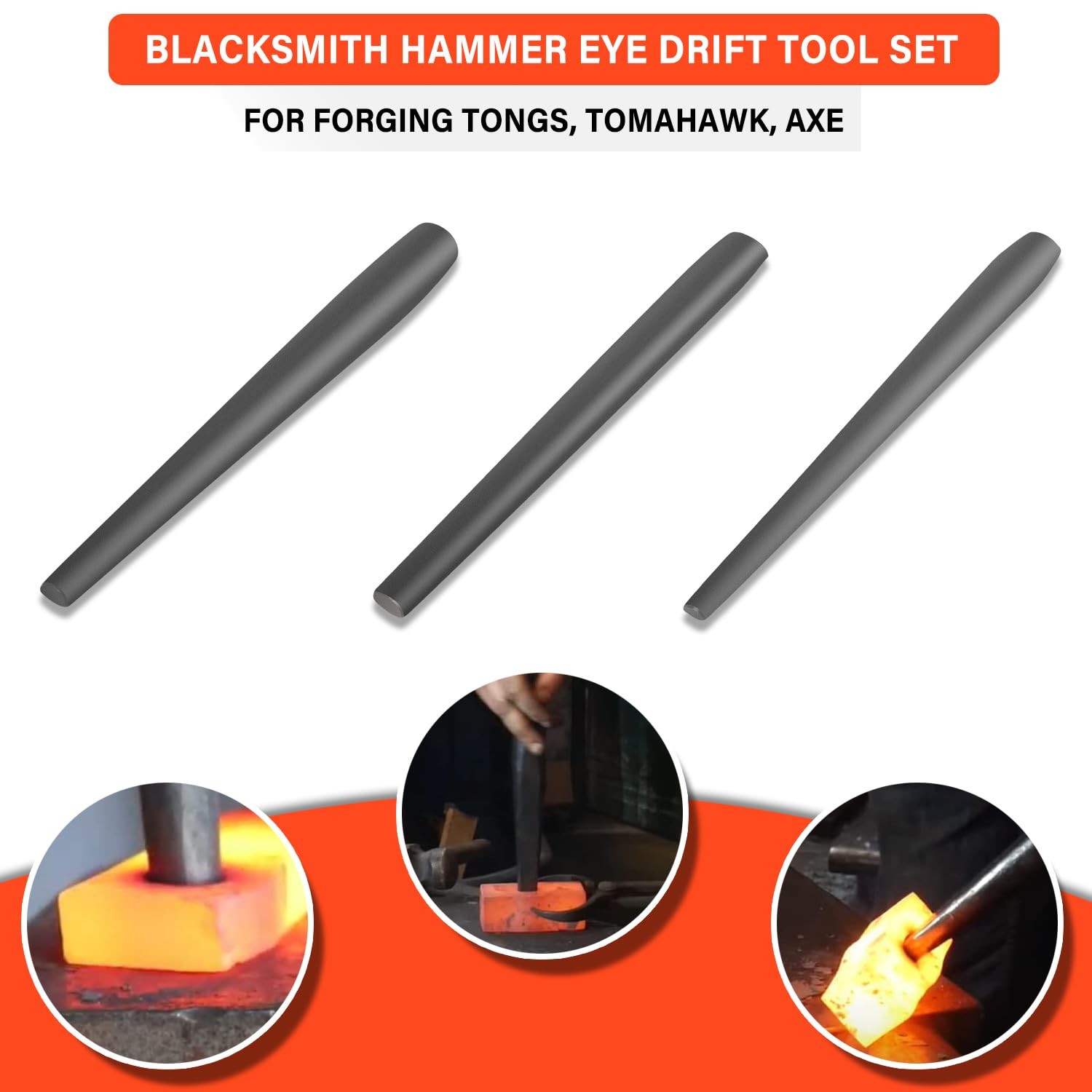 Blacksmith Knifemakers Tomahawk, Large Hammer and Mouse ax Drift Tool Set 3Pcs