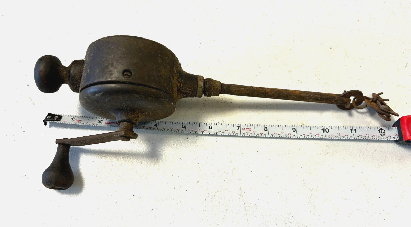 Vintage Manual Hand Crank Valve Lapping Tool with Wood Handle 11″