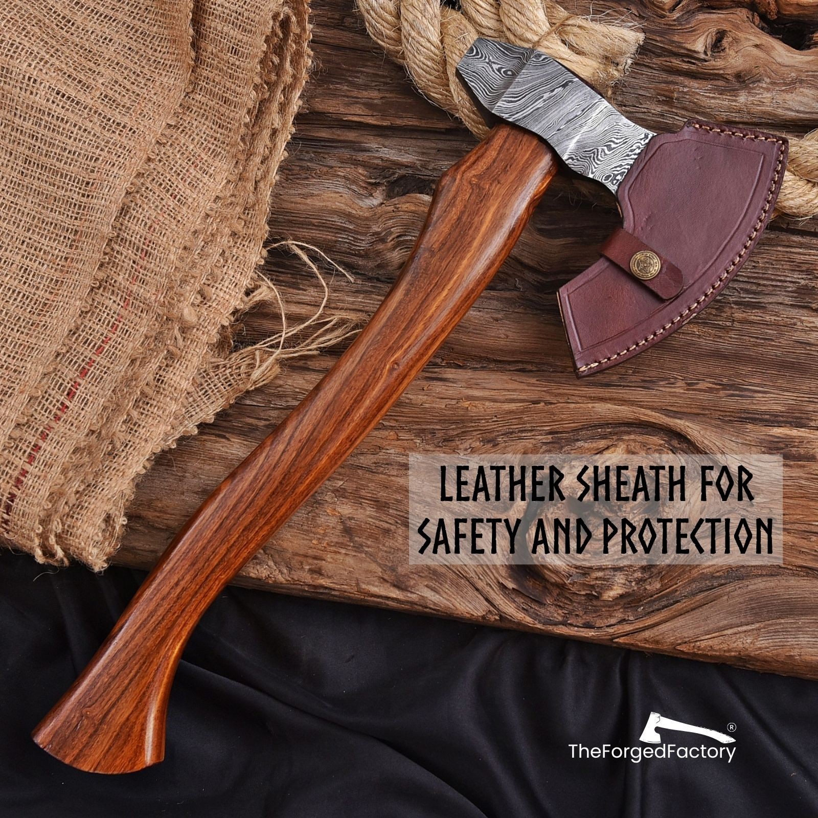 Outdoor Bushcraft Axe Damascus Steel Head with Cover Viking Survival Hatchet