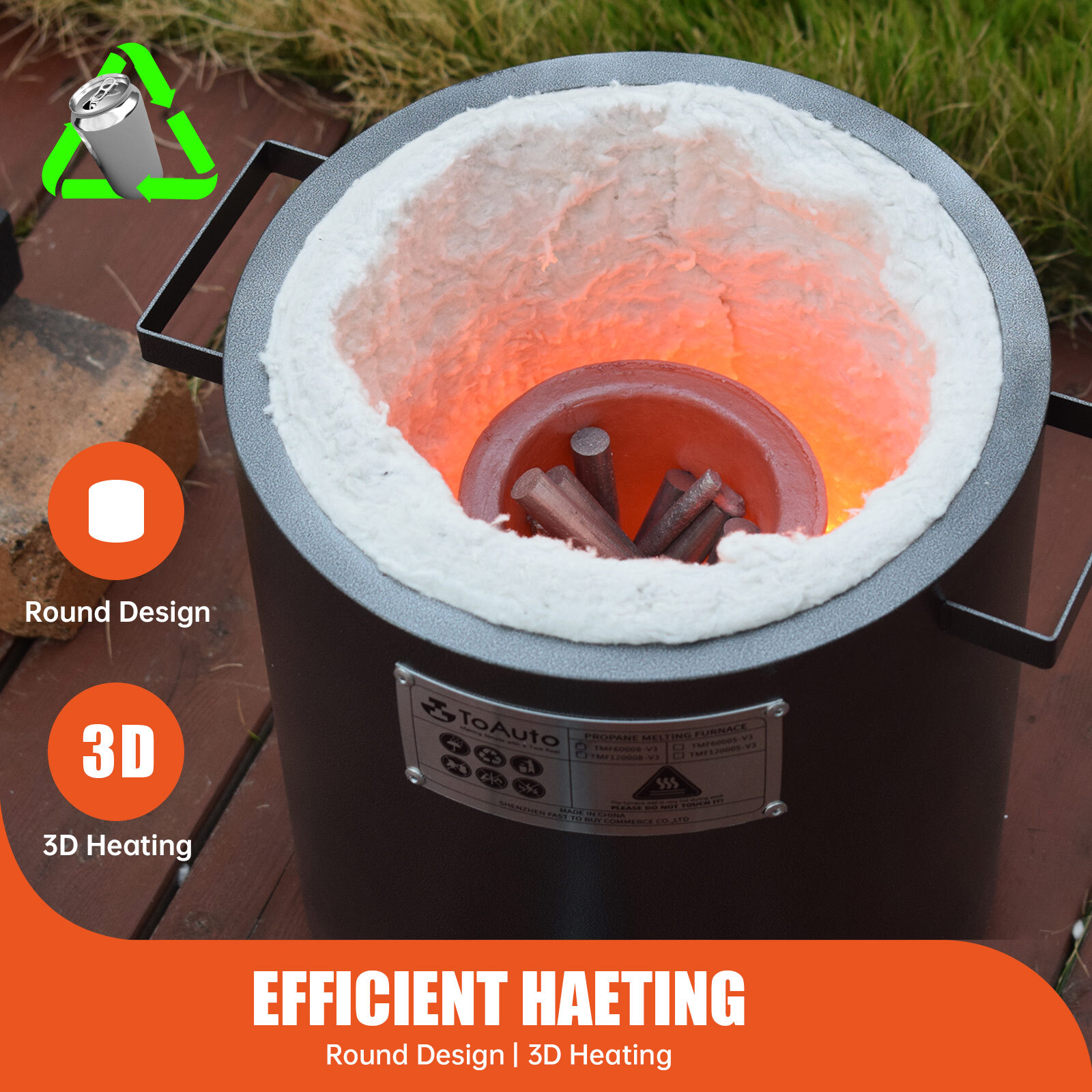 6KG Gas Propane Melting Furnace Refining Forge Copper Gold Silver Aluminum Brass