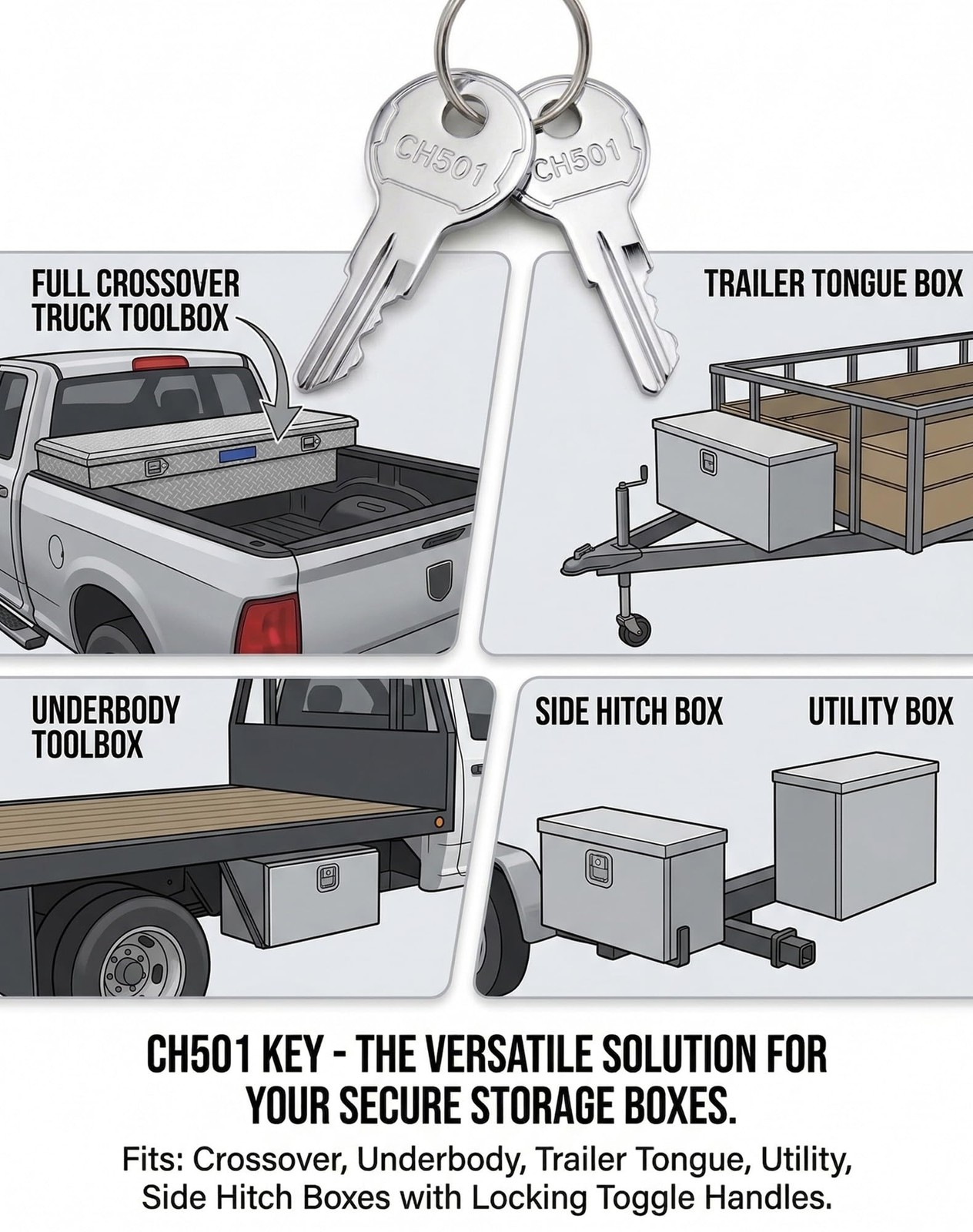 2-Pack CH501 Keys, Replacement Keys for Truck Tool Box Lock, Compatible with