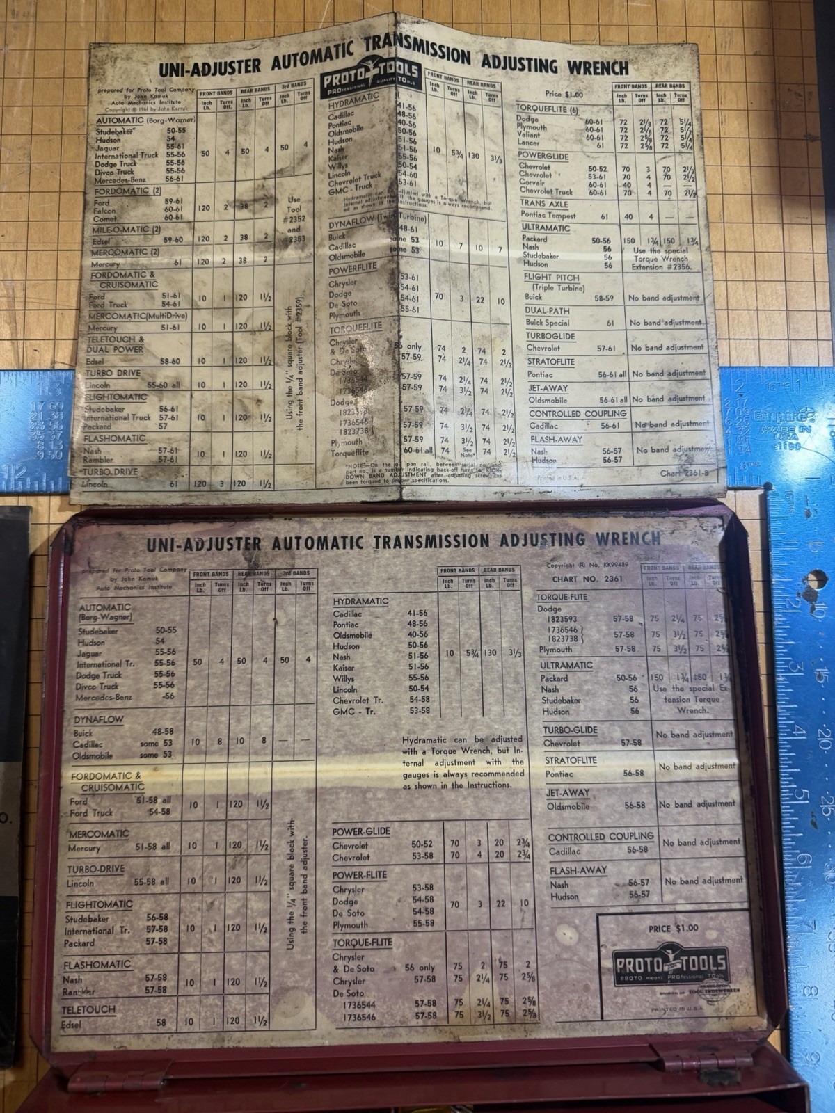 Vintage Proto Tools 9973 Automatic Transmission Band Adjusting Kit WITH Manuals
