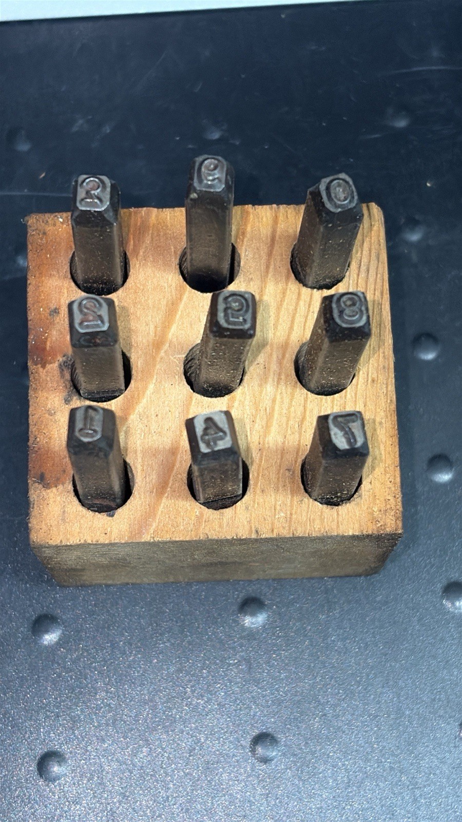 Vtg Steel Number Stamp Set in Wooden Box USA 0-9 1/4” May Be Blue Point?