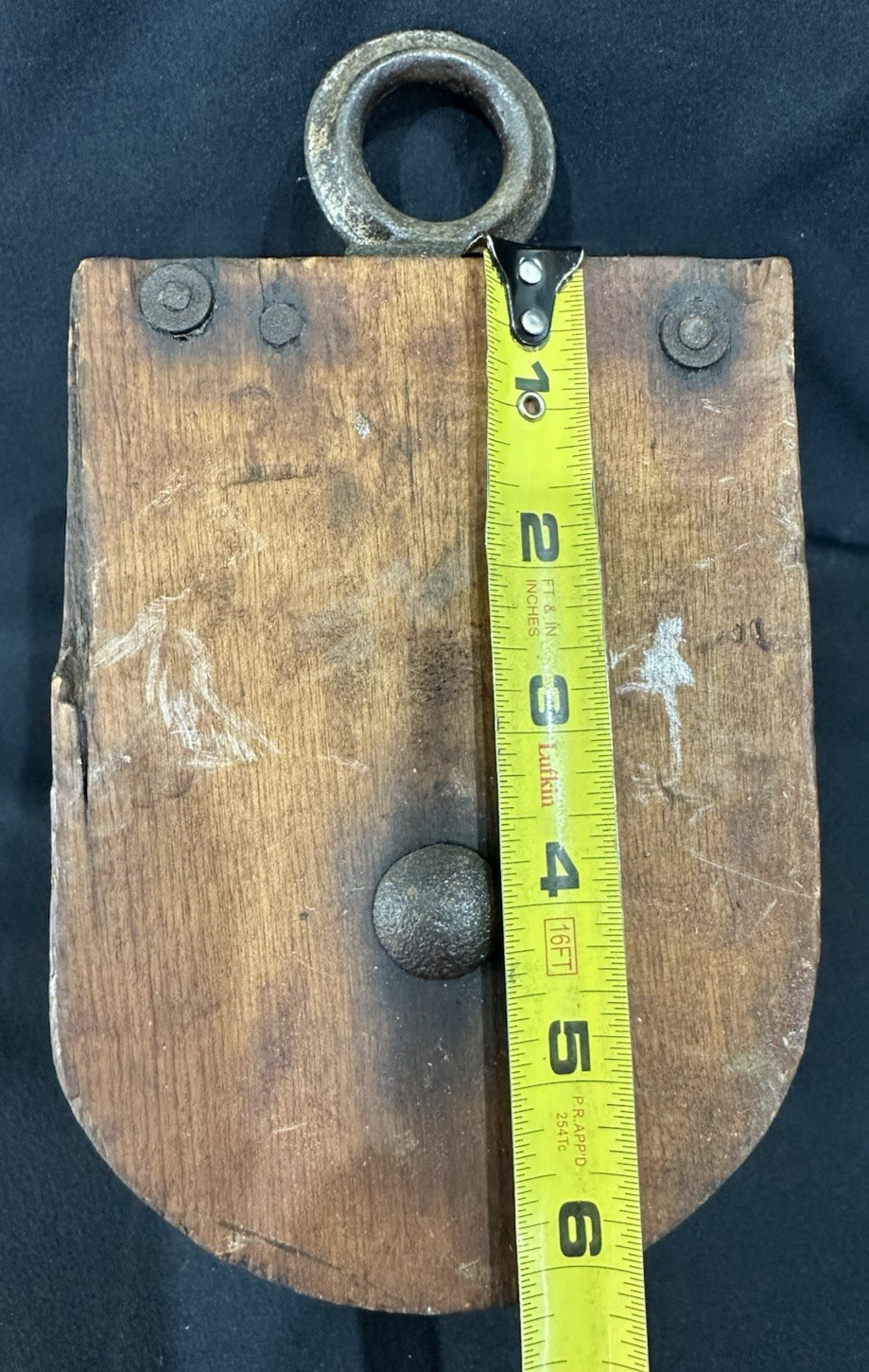 Vintage Wooden Block Pulley W/Single Wood Wheel Sheave 8.75″ x 4.75″ x 3.50″