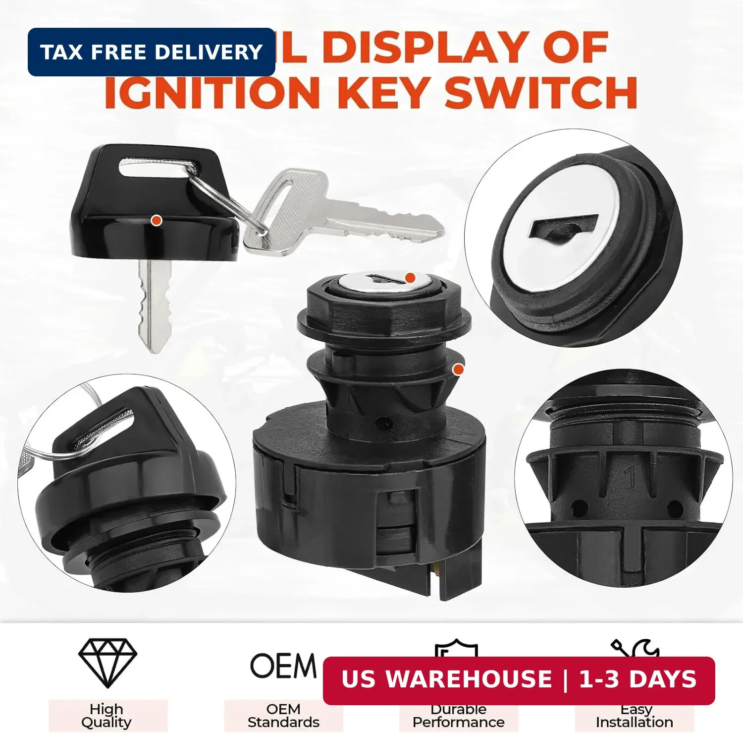 Ignition Key Switch 4 Position 4 Pin 4016058 for Polaris RZR 900 1000 RS1 Tur
