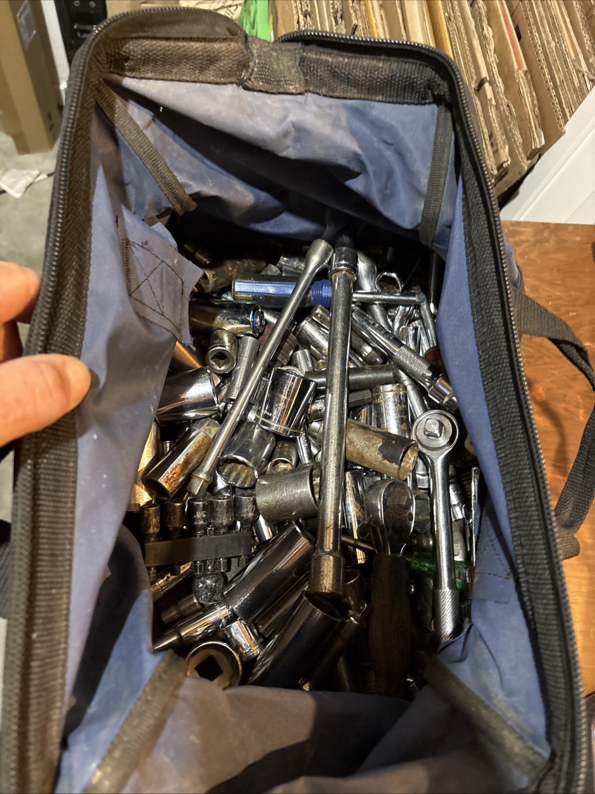 20+Lbs Assort Brands VTG Sockets + Wrenches Etc. USA Japan Craftsman Tool Bag