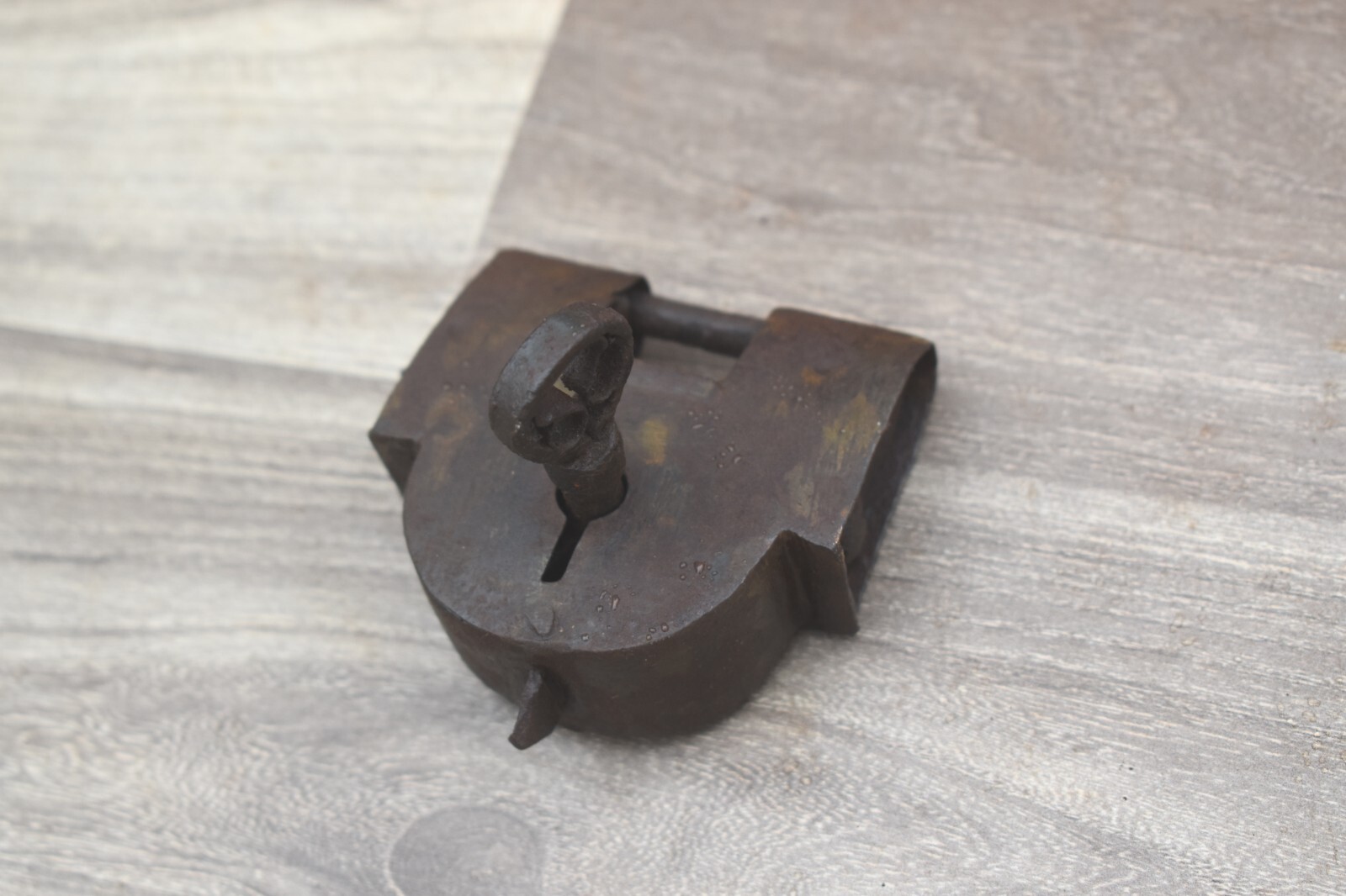 Used Old Handmade Collectible Iron Pad Lock with Key Home Decor Iron Stripe Lock