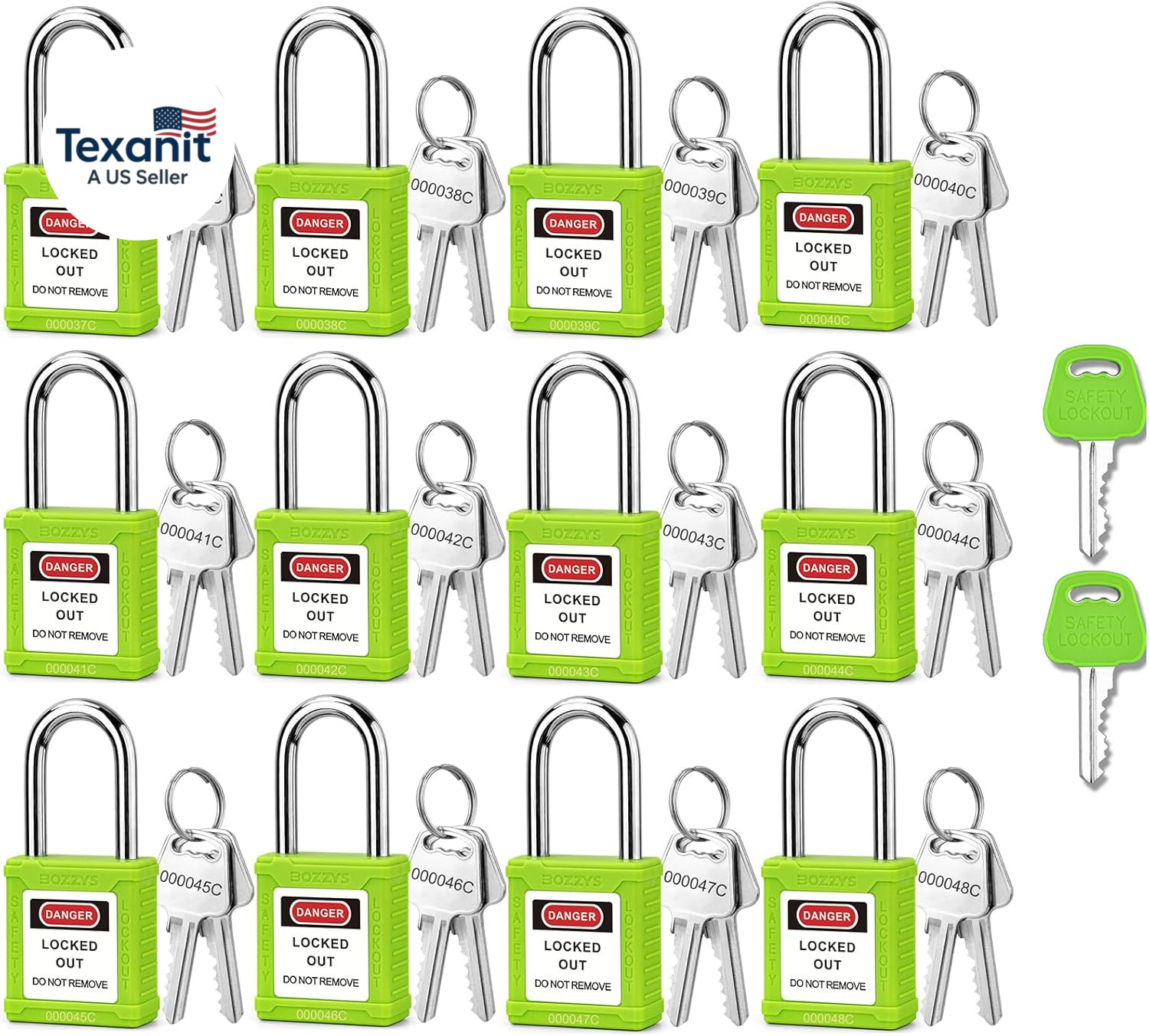 Lockout Tagout Locks with 2 Master Keys｜12-Pack Green OSHA Loto Lock｜Keyed Diffe