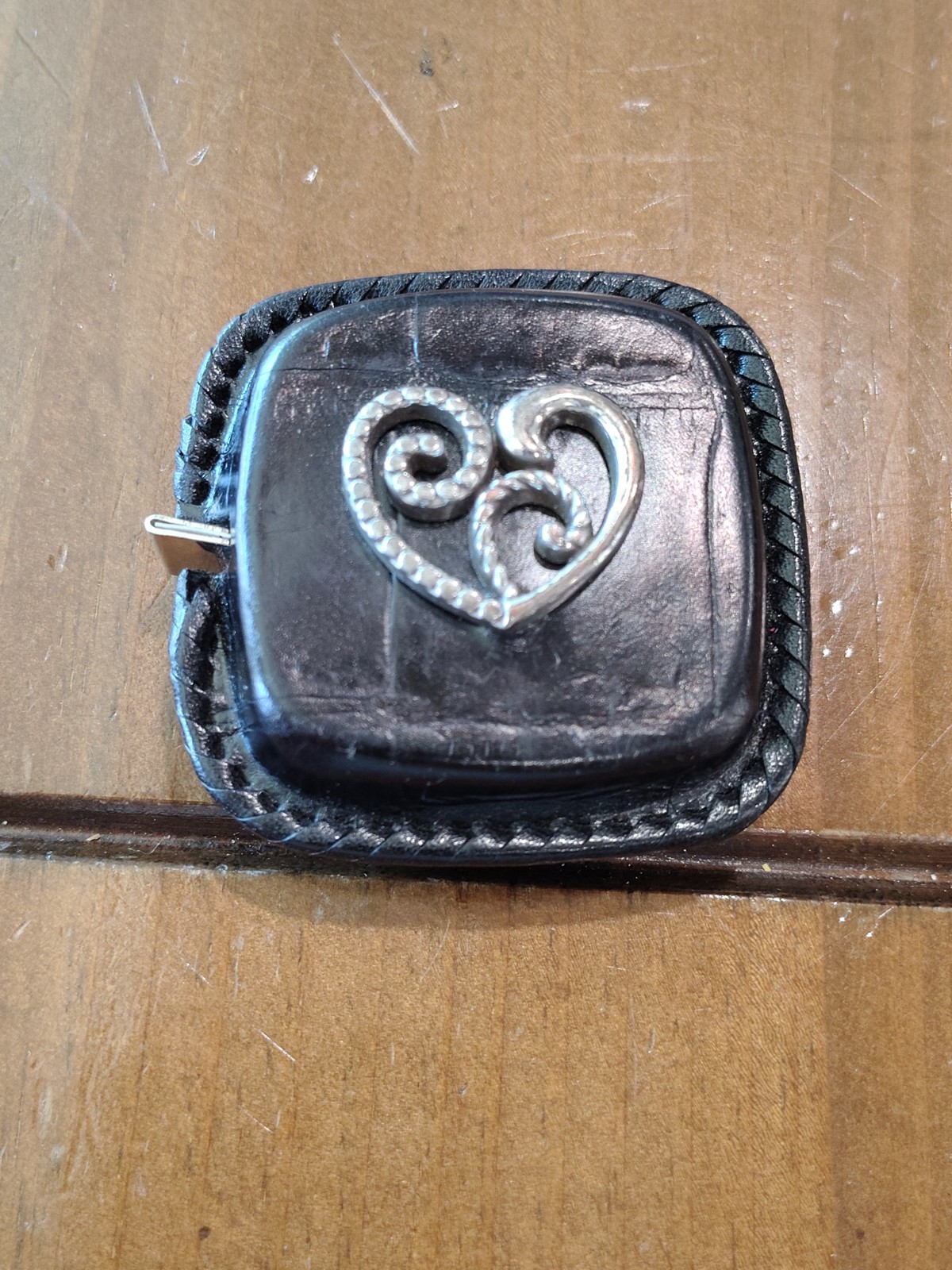 Vtg Mini Brighton Brown Leather Snake Skin Silver Plated Heart Tape Measure Sew