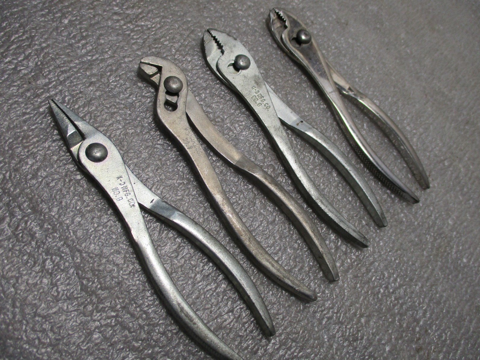Vintage K-D Mfg. No 6, 7, 8 Pliers 4” Mini Slip Joint Needle Nose Lot Of 4 USA