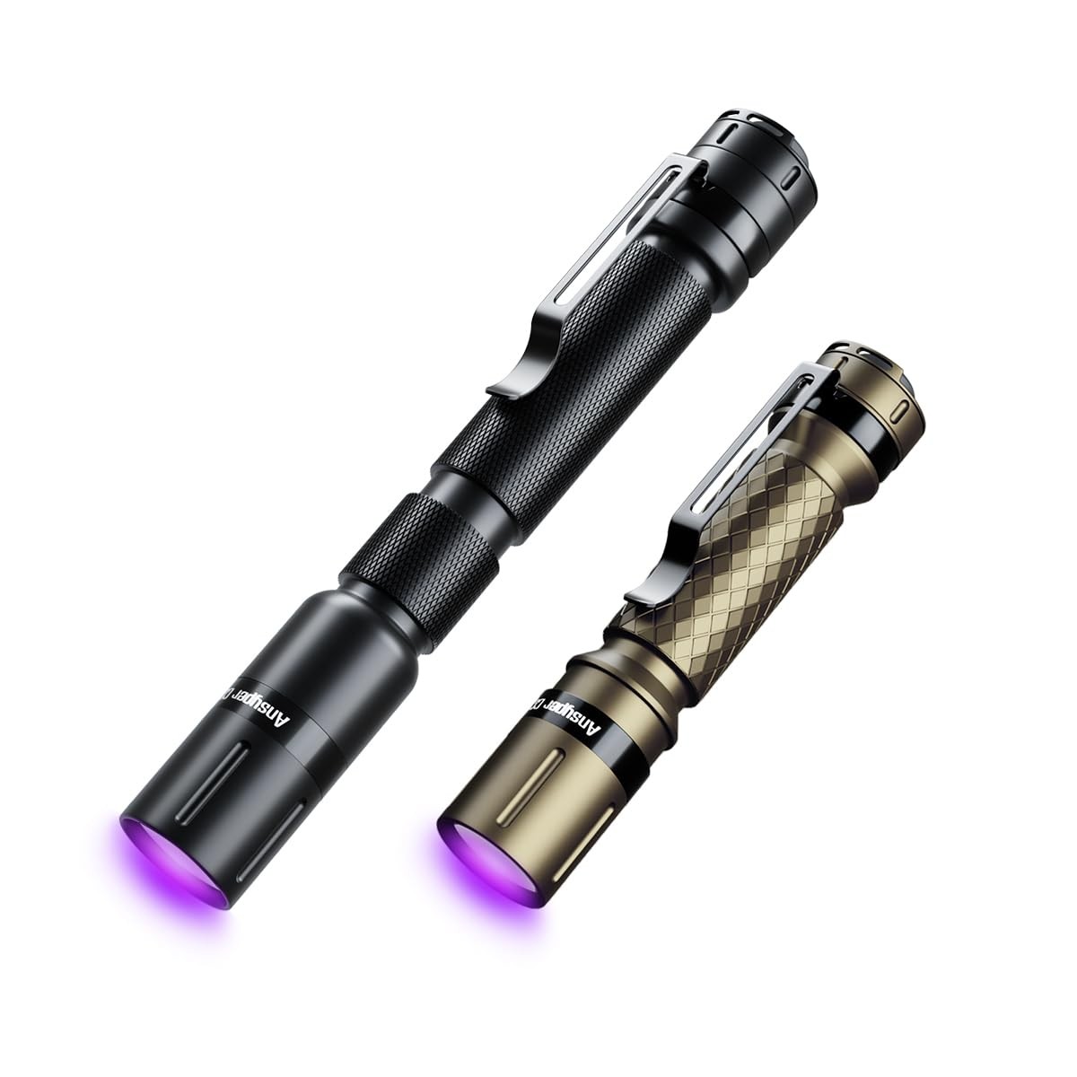 Ansyper CC UV Flashlight 2 Pack, Blacklight Pen 5.2 & 3.4 inch, Black & Gold