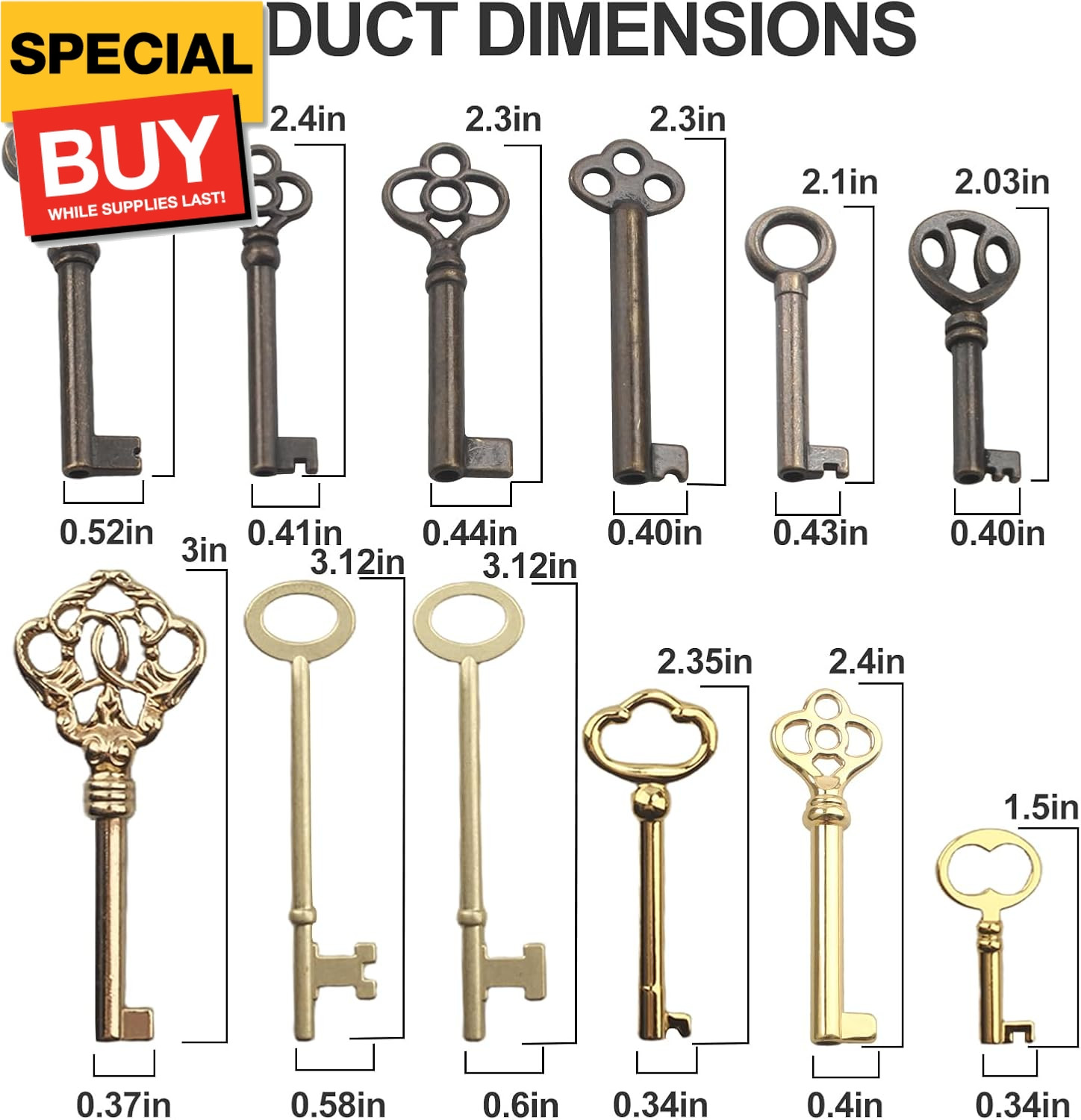 Skeleton Key Set,Universal Skeleton Replacement Keys, Vintage Keys Kit for Antiq