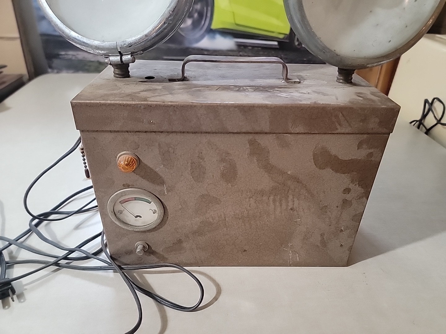 2 RARE VTG Portable Dual Spotlight Double Searchlight Control Box w. Voltmeter