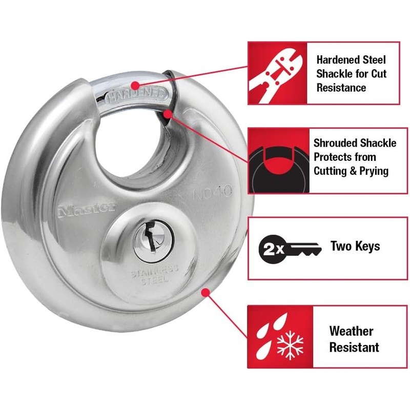 Stainless Steel Disc Padlock Keyed Cut Resistant Indoor Outdoor Security Lock US