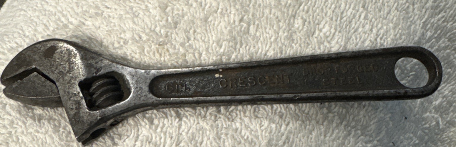 6” adjustable Crescent Wrench USA patent pending Jamestown N.Y vtg tool monkey