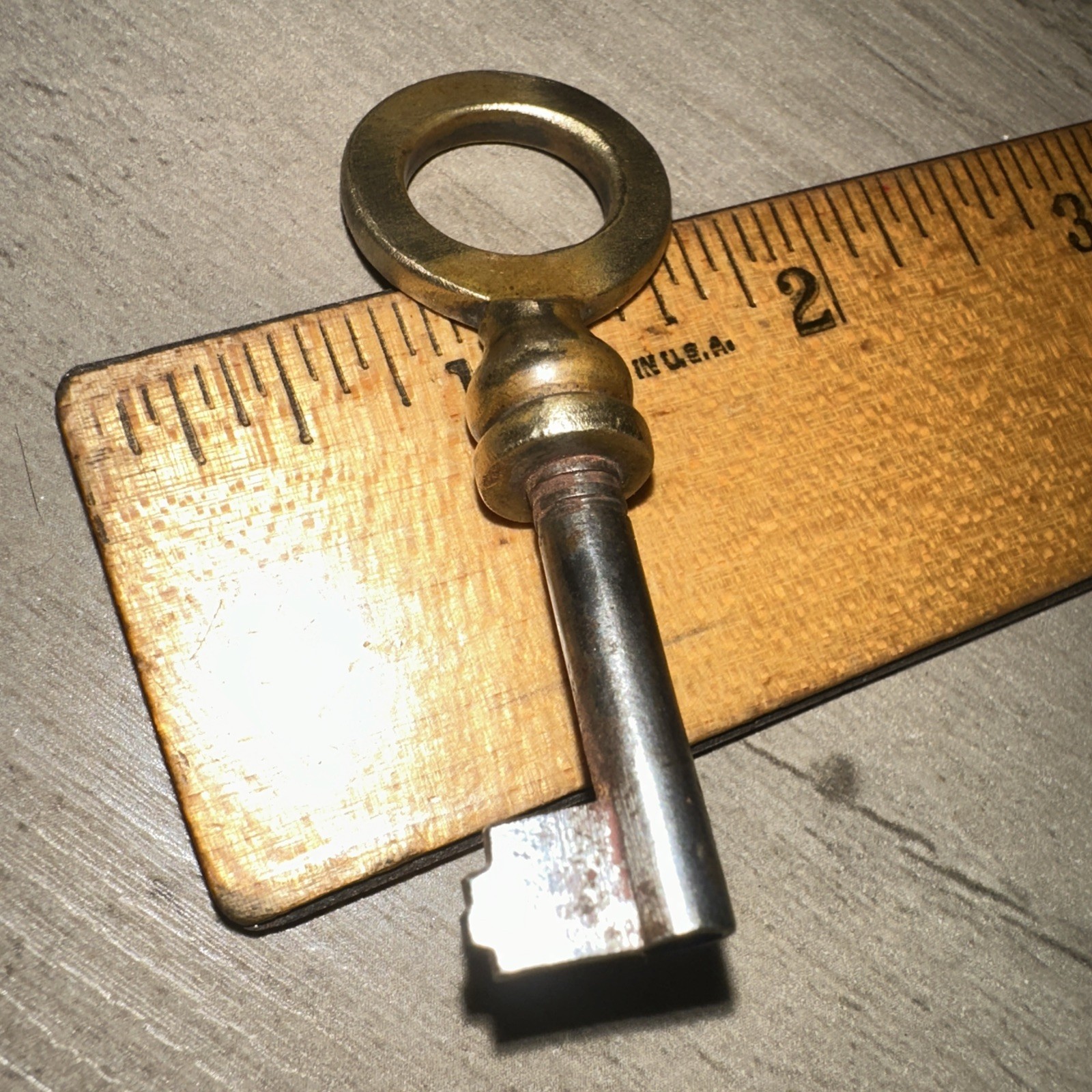 Antique Hollow Barrel Skeleton Key Unique Tip, Brass & Steel