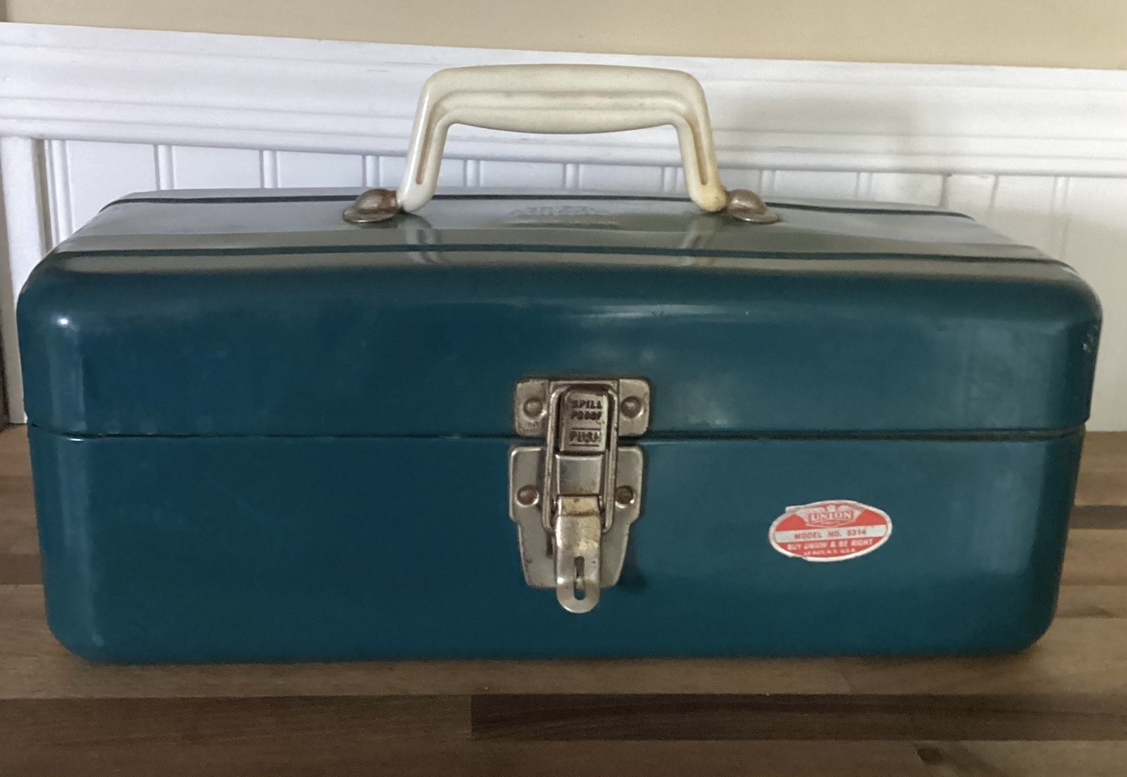 Vintage Union Steel Chest Model 5314 Teal Metal Tackle Tool Box USA Made MCM