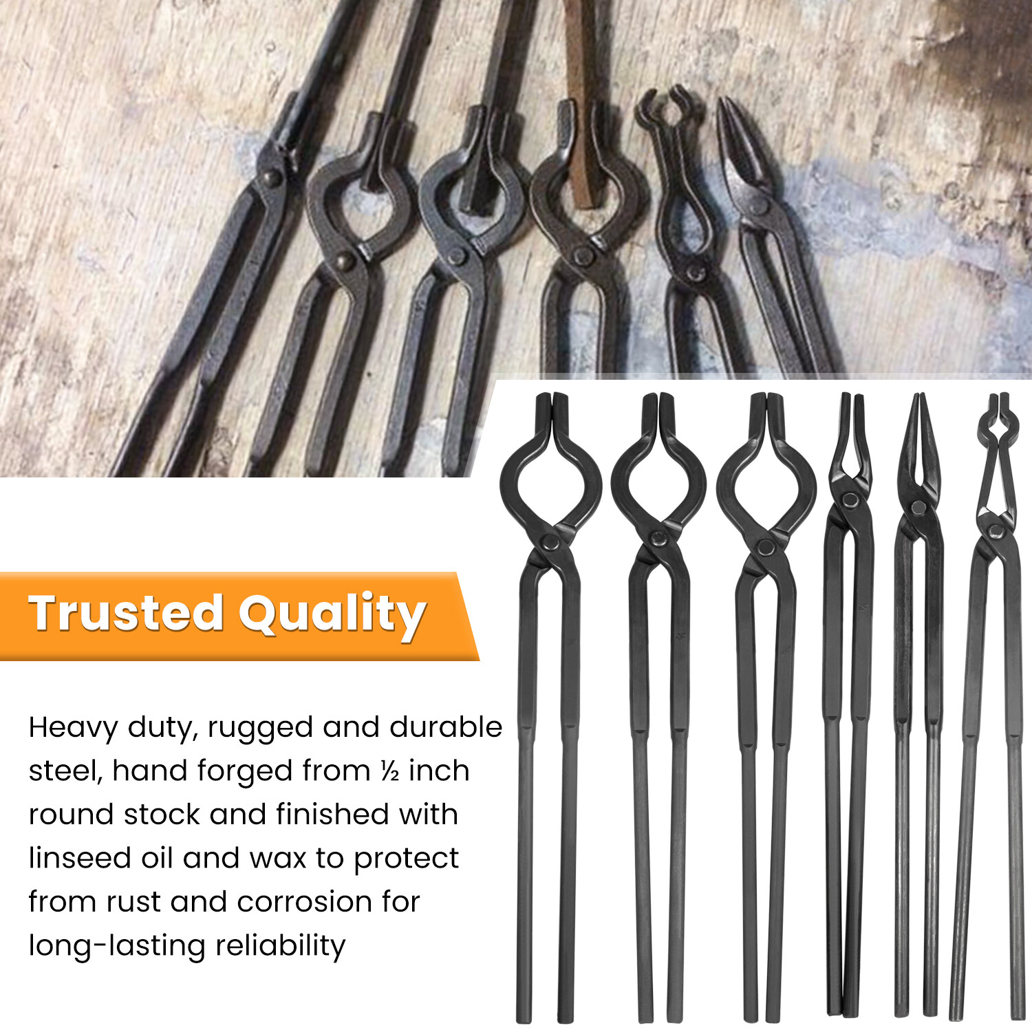 Beginner Blacksmith Bladesmith Forge Tongs Tools Set Knife Making Tongs Set 6PCS