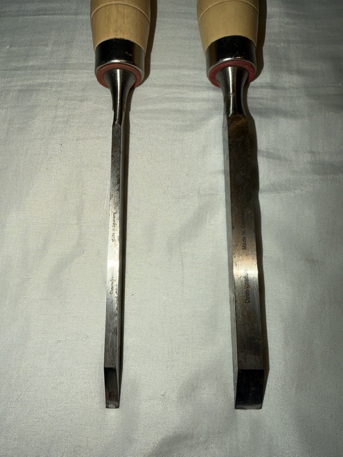 Traditional Woodworker Trademark Chisels Set Of 2. 1/2” And 1/4” Wooden Handle