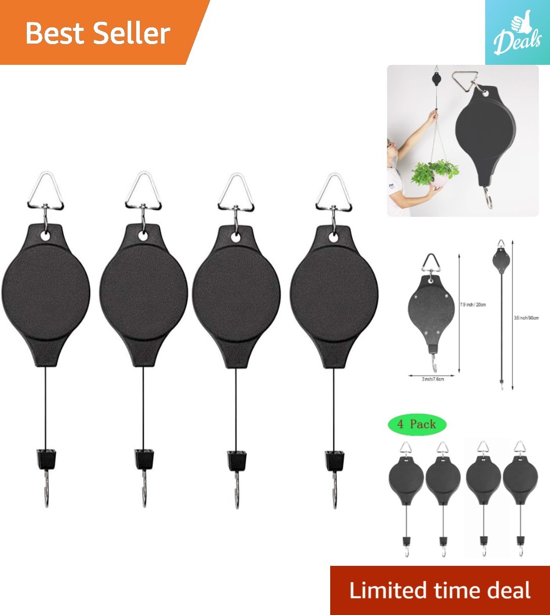 Strong Nylon Rope Plant Hanger – Adjustable Hooks for Easy Plant Care – 4 Pack